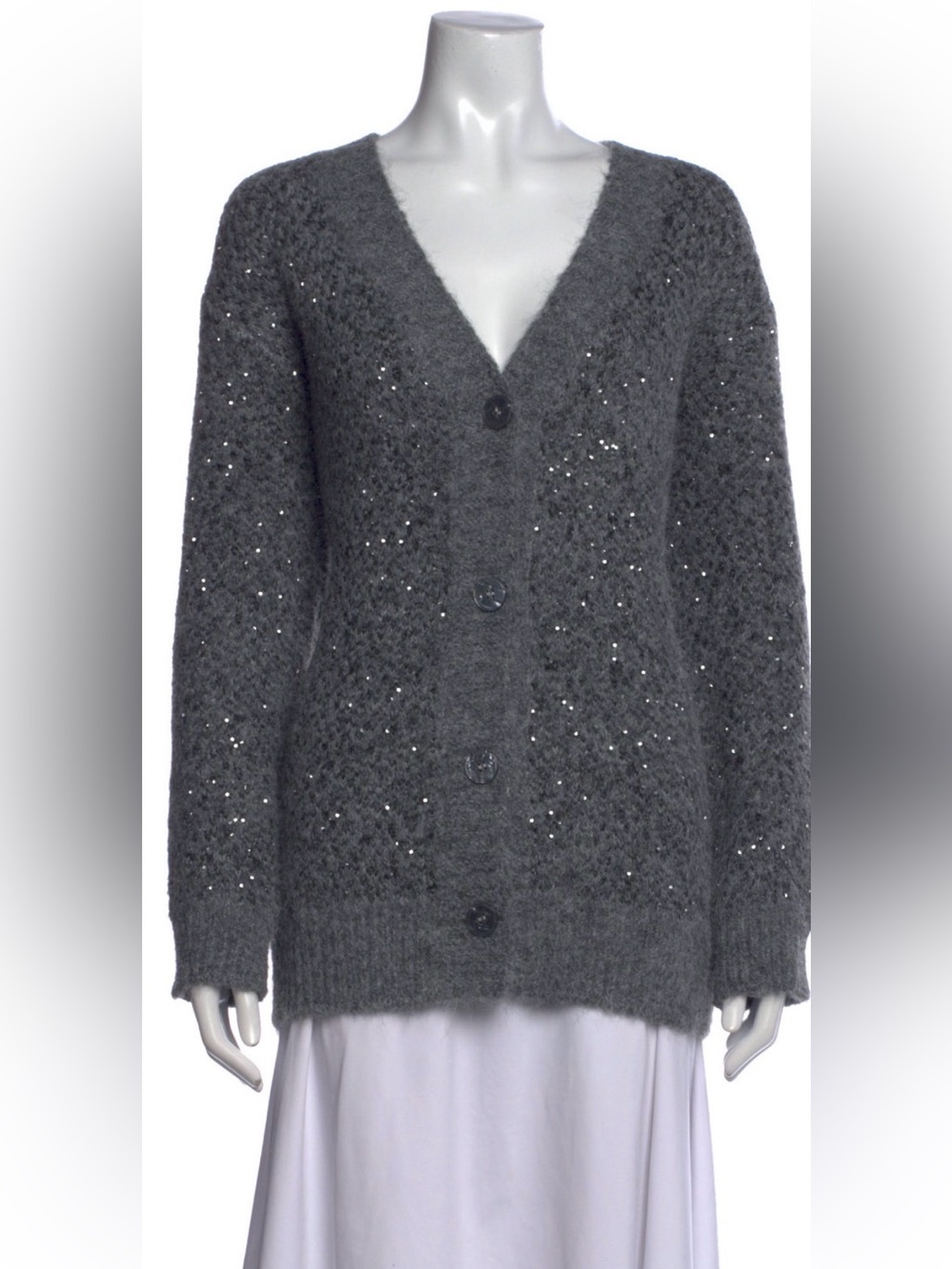 OAK + FORT Charcoal Gray V-Neck Buttoned Sequin Cardigan